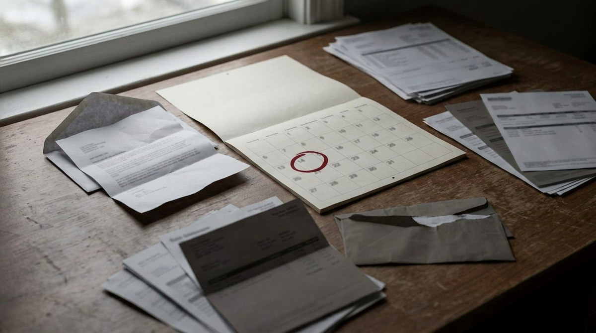 An opened letter beside a paper calendar with one date circled in red