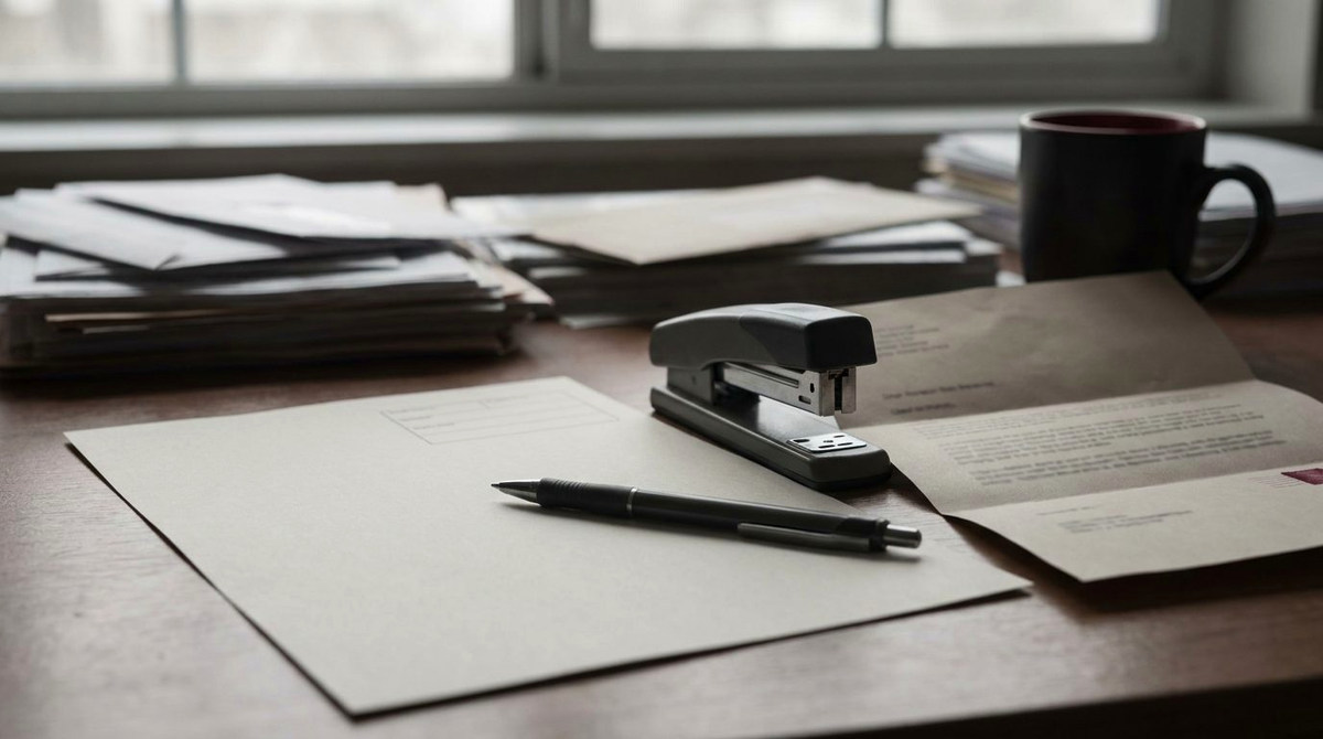 A blank paper form with a pen resting on it beside a folded benefits letter